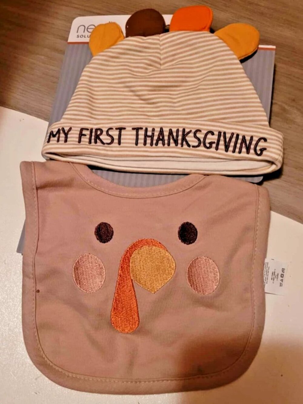 new neat solutions MY FIRST THANKSGIVING BIB & HAT SET baby infant turkey